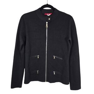 Vintage Y2K Prada Cardigan Sweater Women's 46/10 Black Wool Zip Up Moto Casual